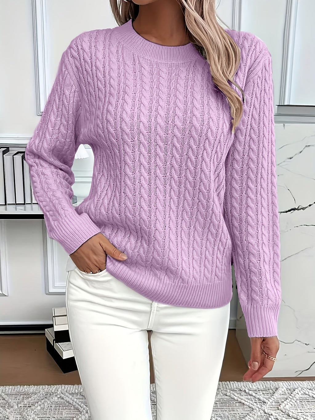 Women's Cable-Knit Relaxed Fit Sweater