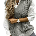 Women's Cable-Knit V-Neck Sweater Vest - Gray