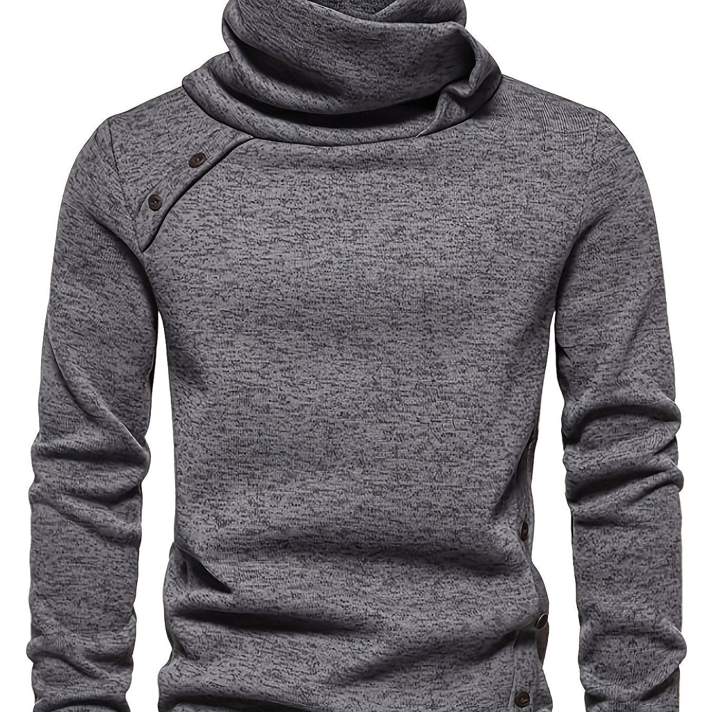 Women's Slouchy Collar Sweater with Button Accents - Dark Gray