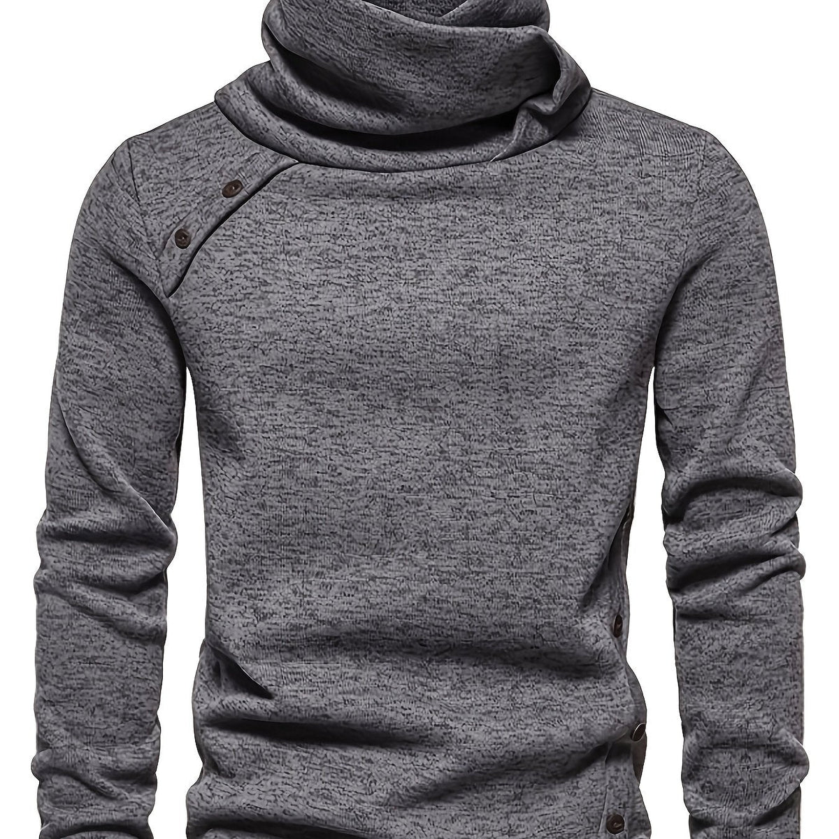 Women's Slouchy Collar Sweater with Button Accents - Dark Gray