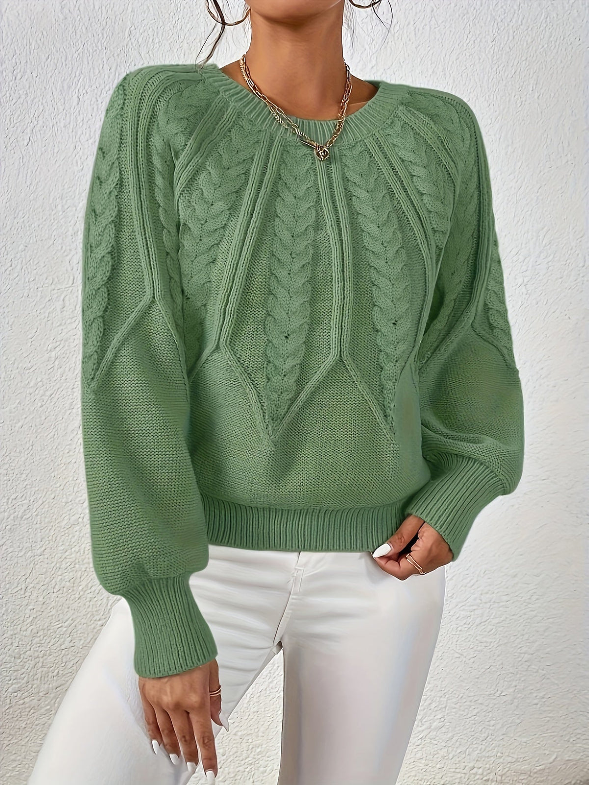 Women's Cable-Knit Lantern Sleeve Sweater