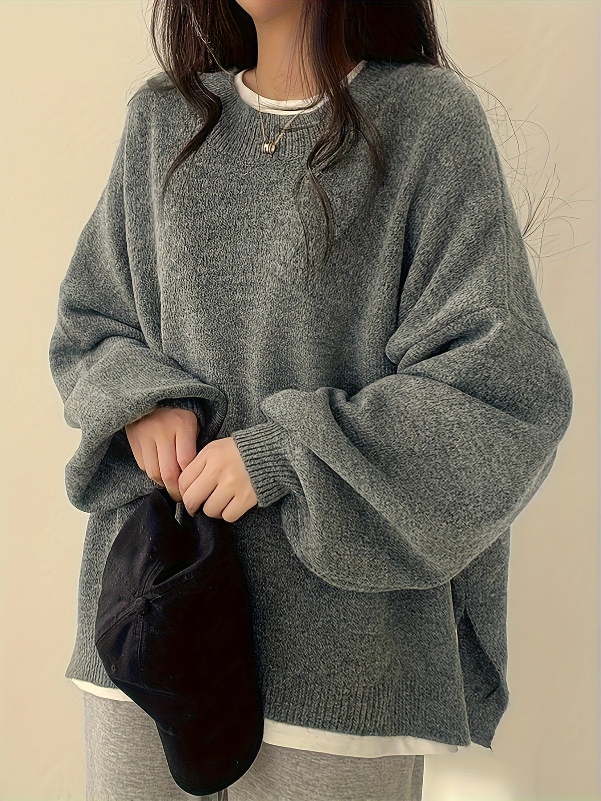Women's Thick Knit Relaxed Round Neck Drop-Shoulder Pullover