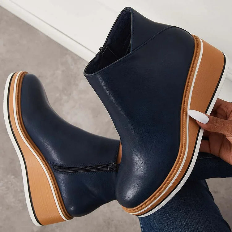 Women's Sleek Platform Side-Zip Ankle Boots - Blue