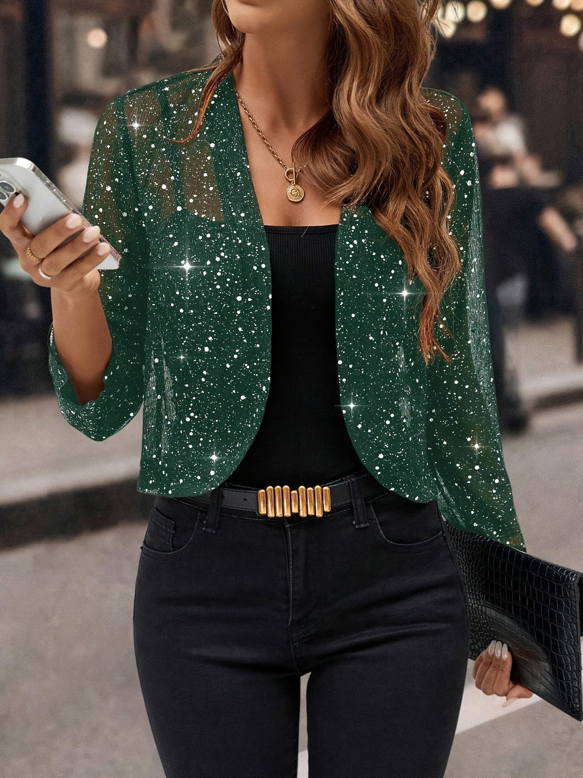 Women's Shimmer Cropped Open-Front Jacket