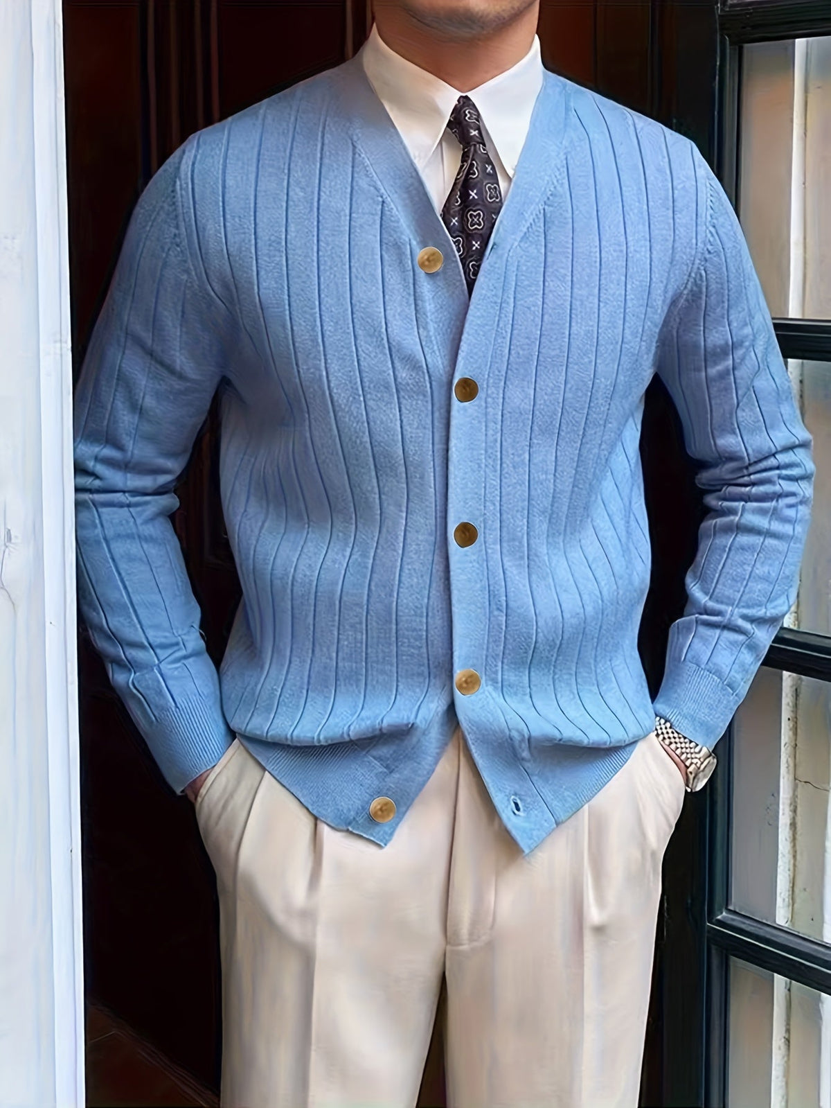 Men's Ribbed Button-Up Cardigan Sweater