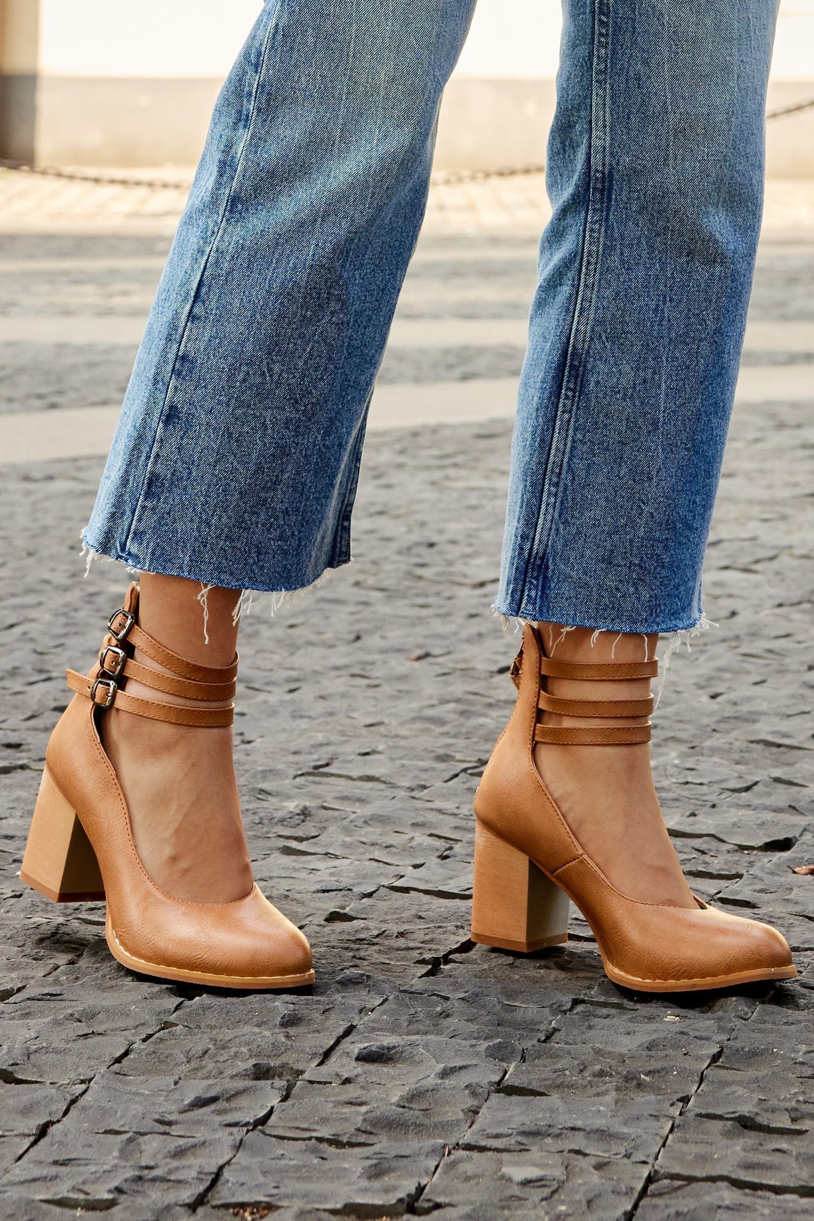Women's Triple Buckle Block Heel Ankle Boots