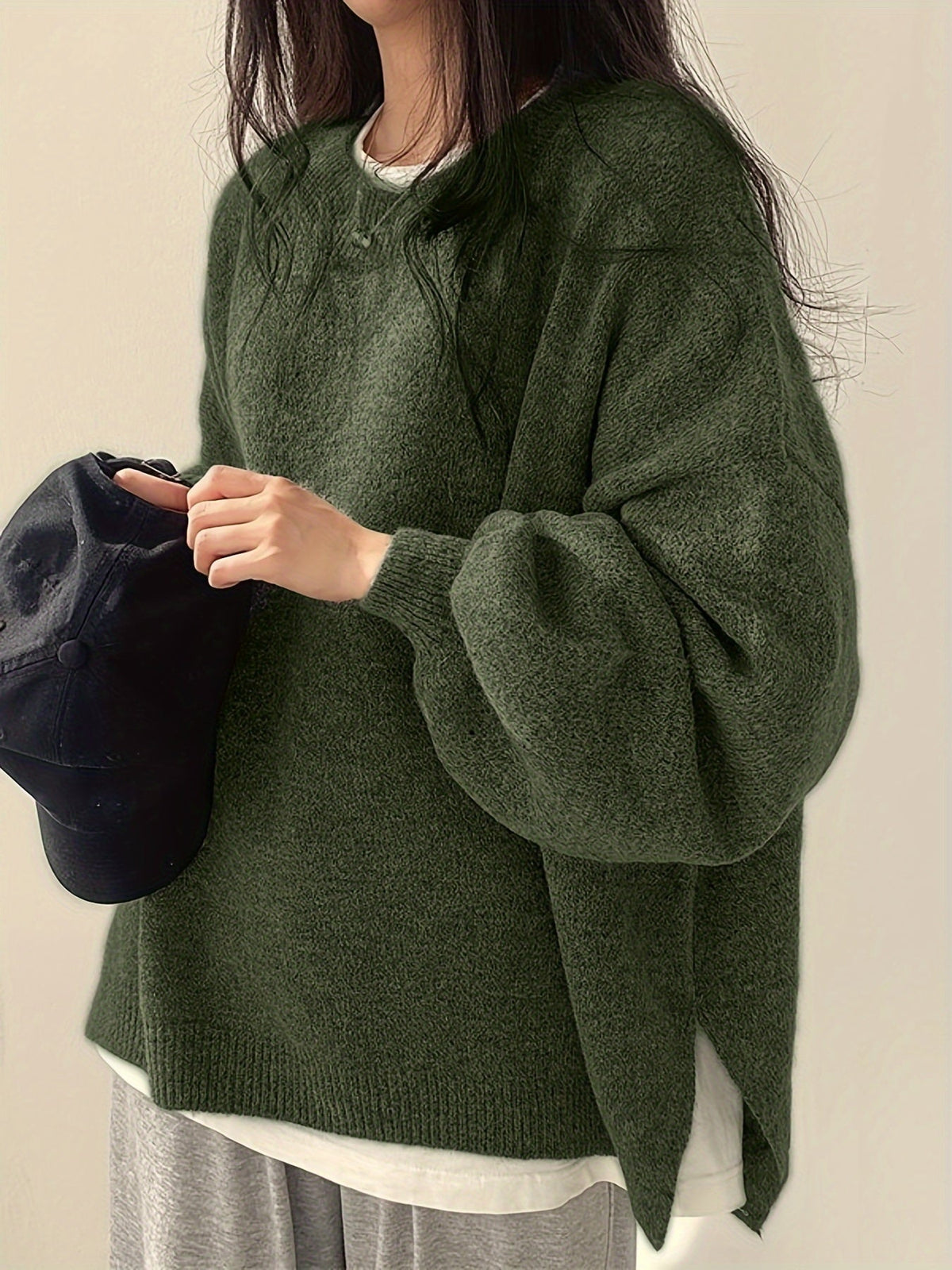 Women's Thick Knit Relaxed Round Neck Drop-Shoulder Pullover