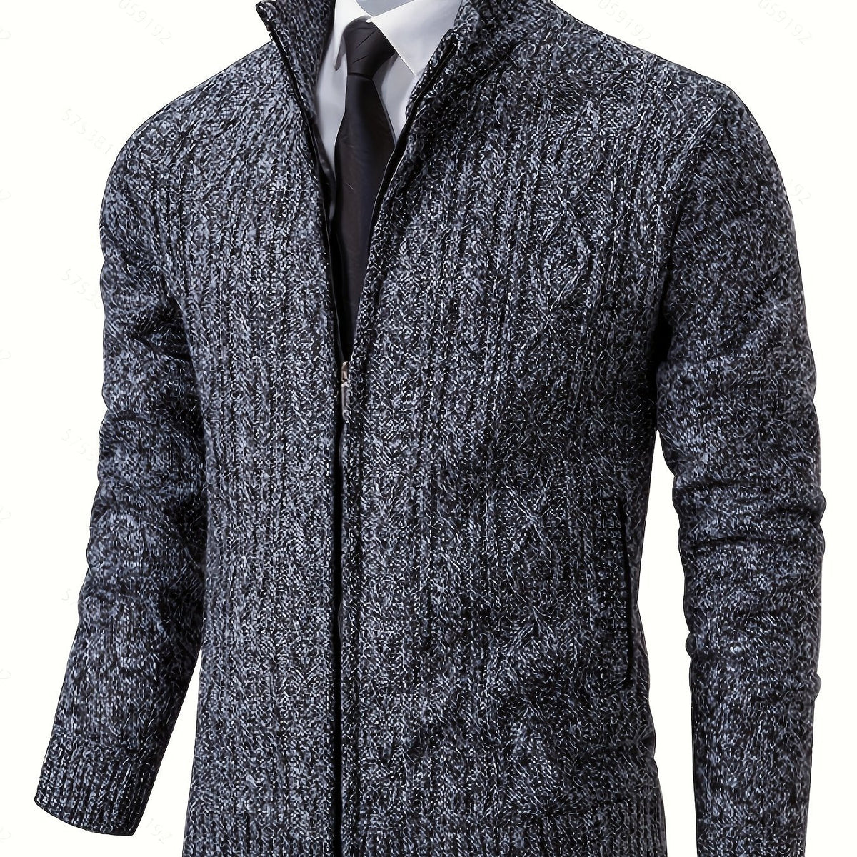 Men's Cable-Knit Stand Collar Full-Zip Cardigan