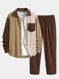 Men's Corduroy Shirt and Straight-Leg Trousers Set - Khaki/Dark Brown