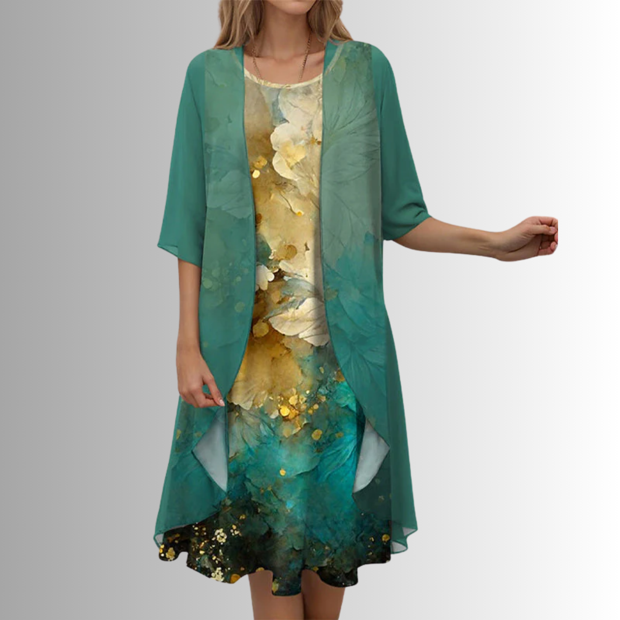 Women's Floral Midi Dress with Cardigan