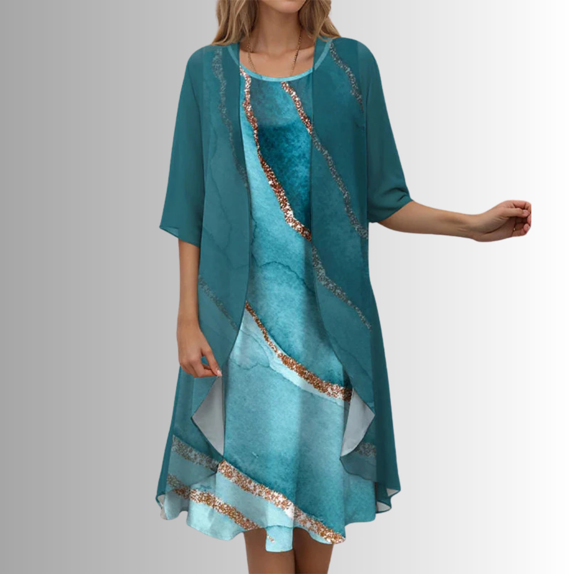 Women's Floral Midi Dress with Cardigan