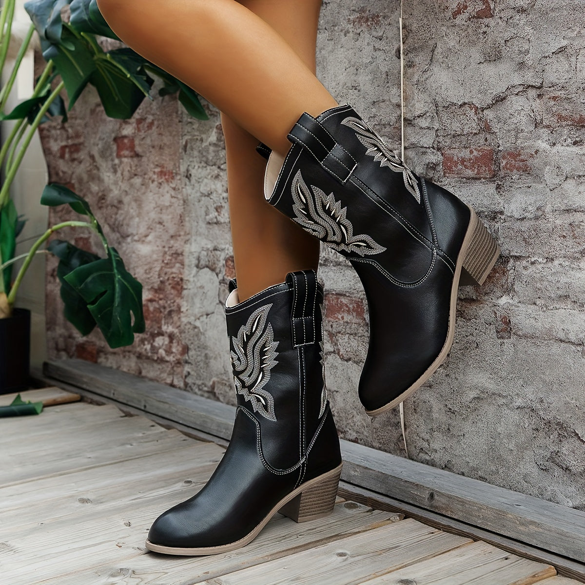 Women's Camel Wide Calf Western Cowboy Boots