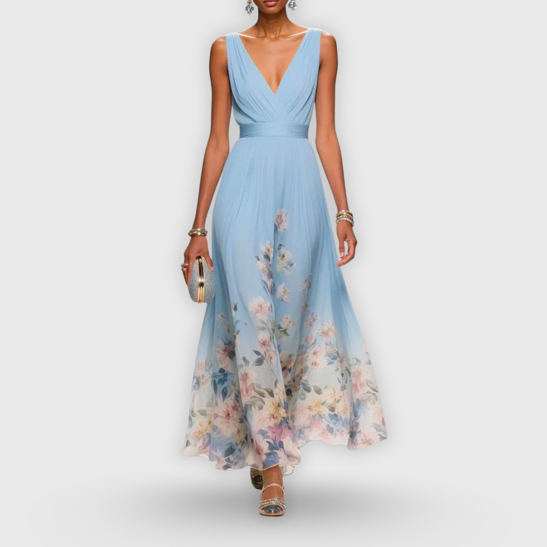Women's Printed Maxi Dress Draped V-Neck Wedding Guest Style
