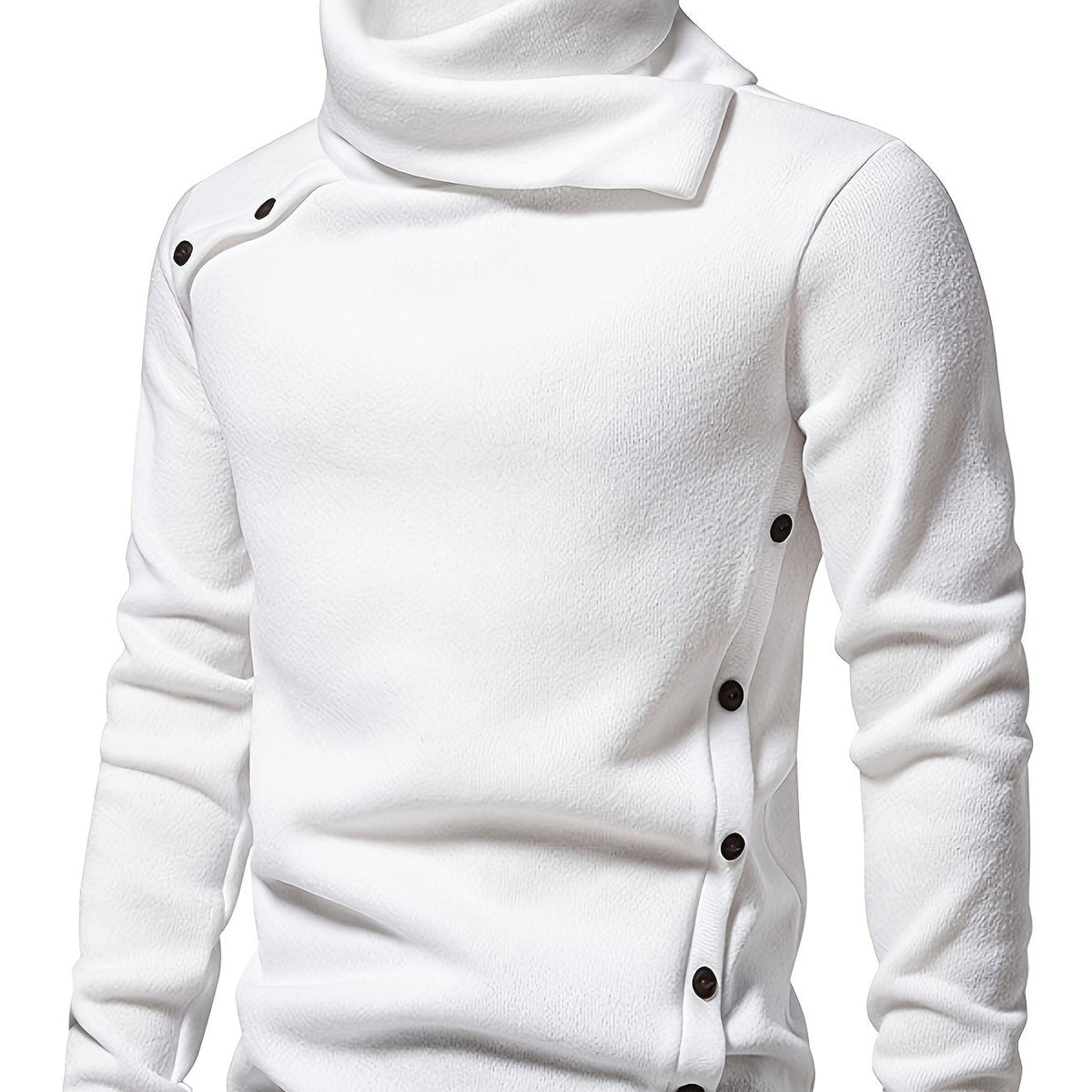 Women's Slouchy Collar Sweater with Button Accents - White