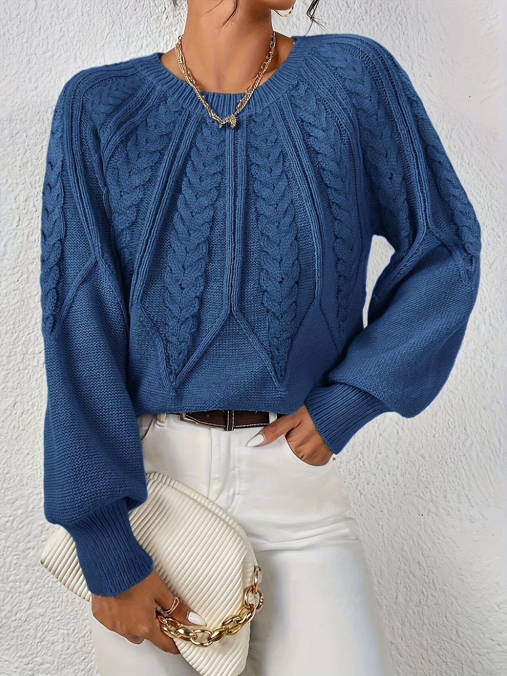 Women's Cable-Knit Lantern Sleeve Sweater