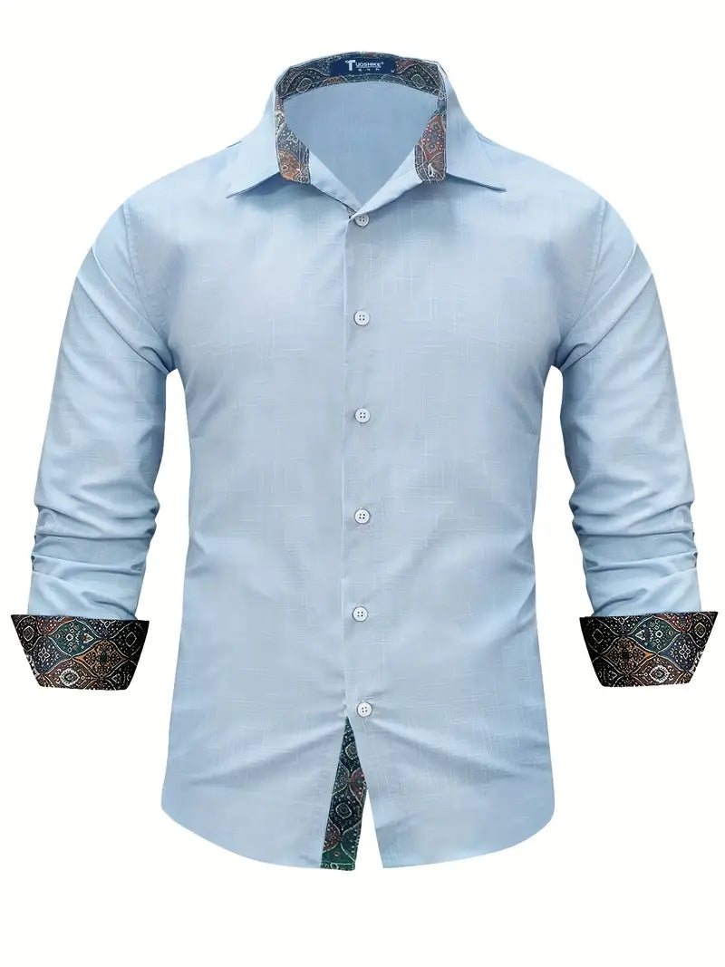 Men's Tailored Button-Up Shirt with Contrast Collar and Cuffs