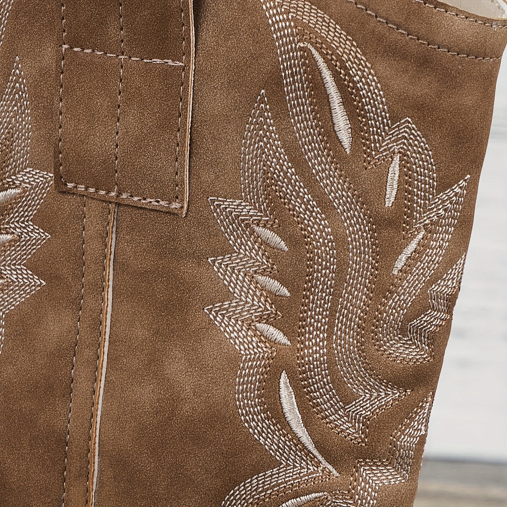 Women's Camel Wide Calf Western Cowboy Boots