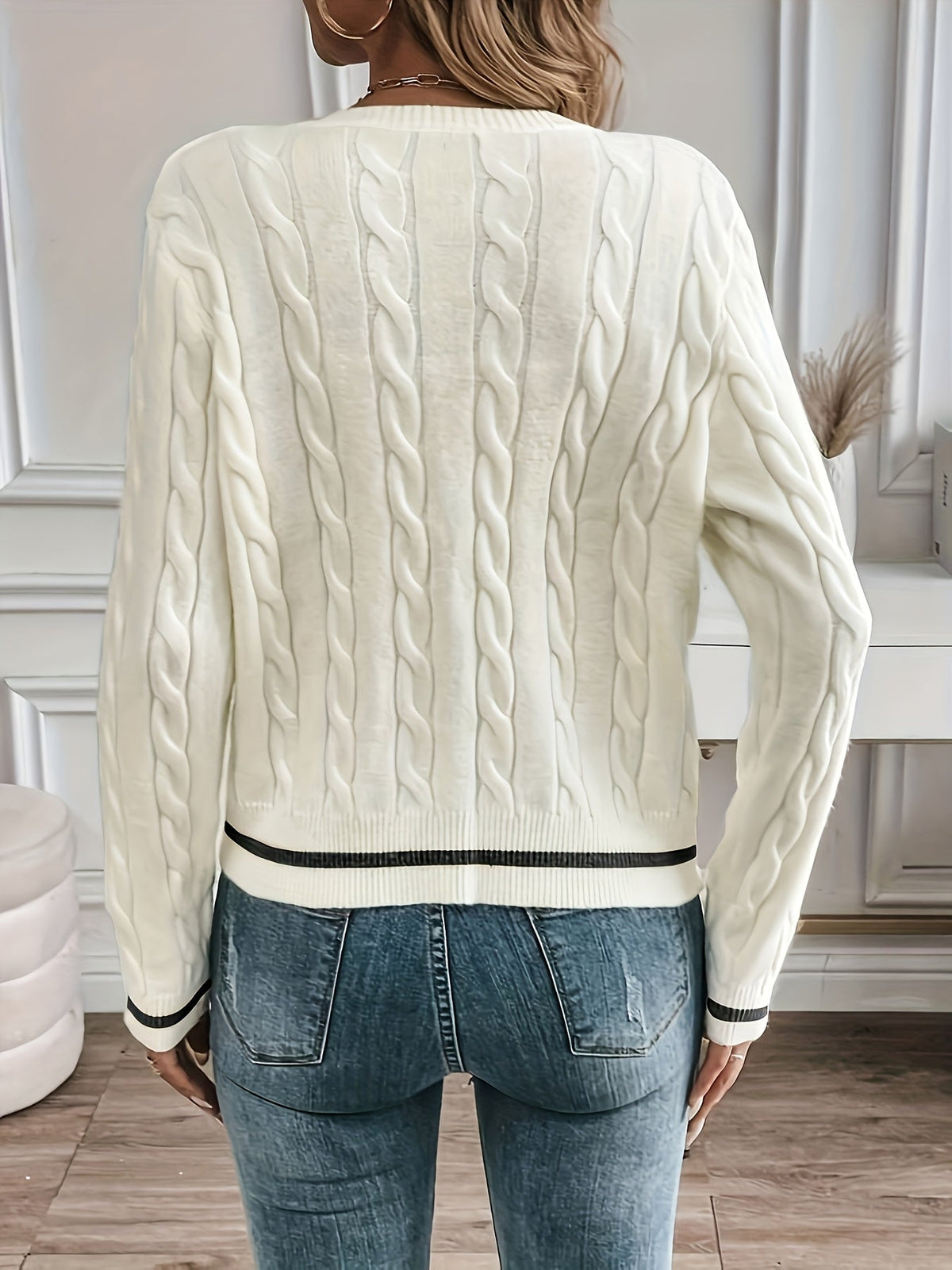 Women's Cable-Knit Cardigan with Gold-Tone Buttons