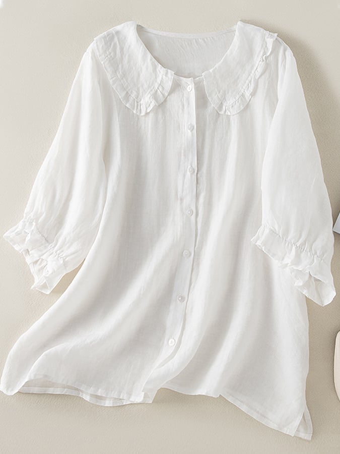 Women's Ruffled Collar Button-Front Blouse - White