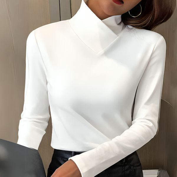 Women's Sculpted Neck Fitted Turtleneck Top