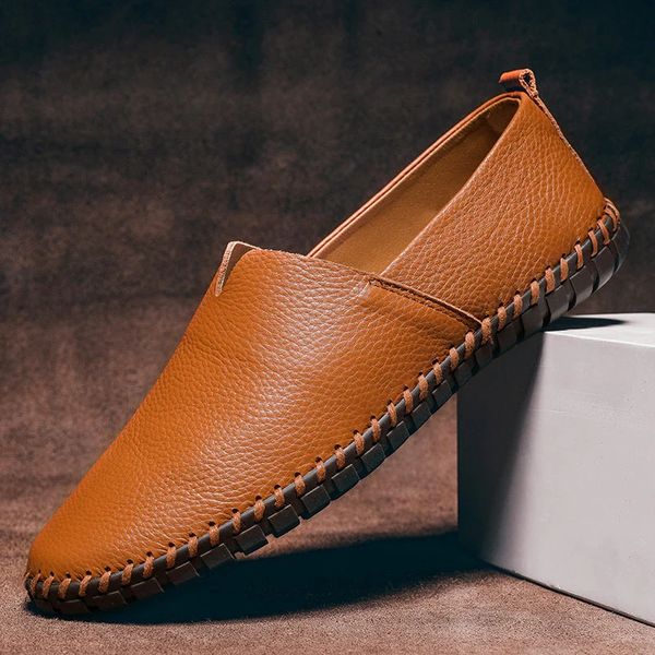 Men's Textured Slip-On Loafers - Brown