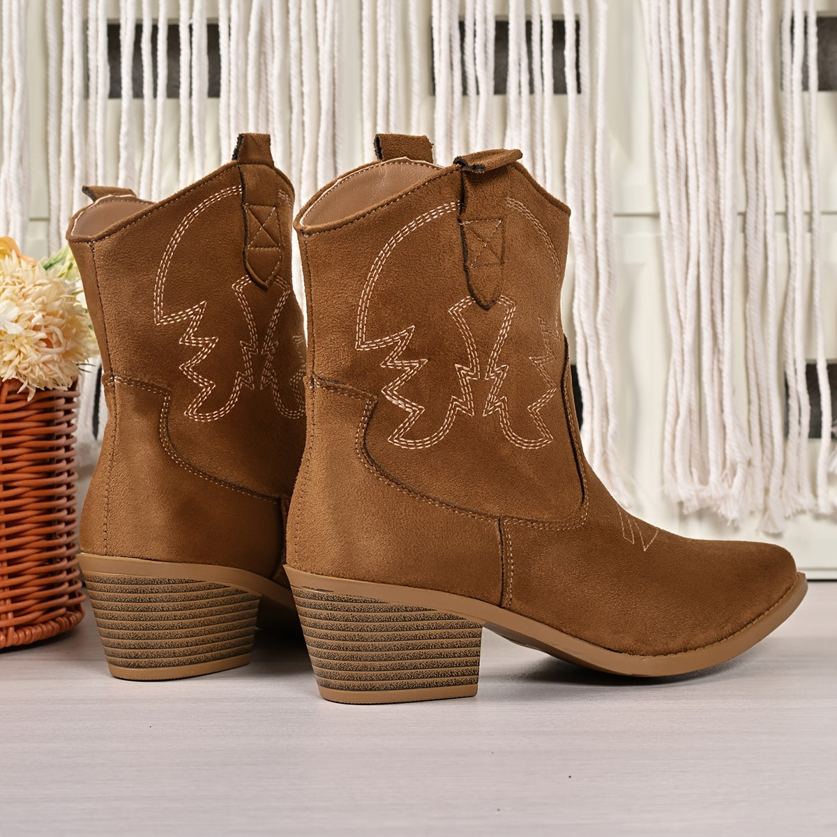 Women's Black-Brown Wide Calf Cowboy Boots