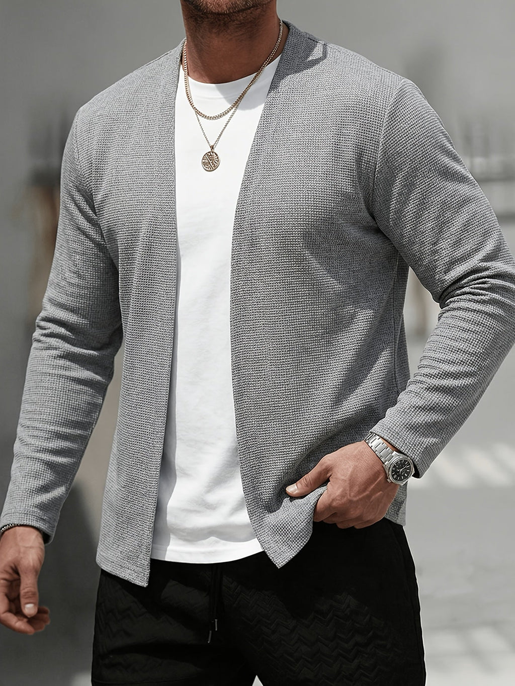 Men's Open-Front Textured Cardigan