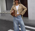 Women's Cropped Double-Breasted Trench Jacket - Khaki