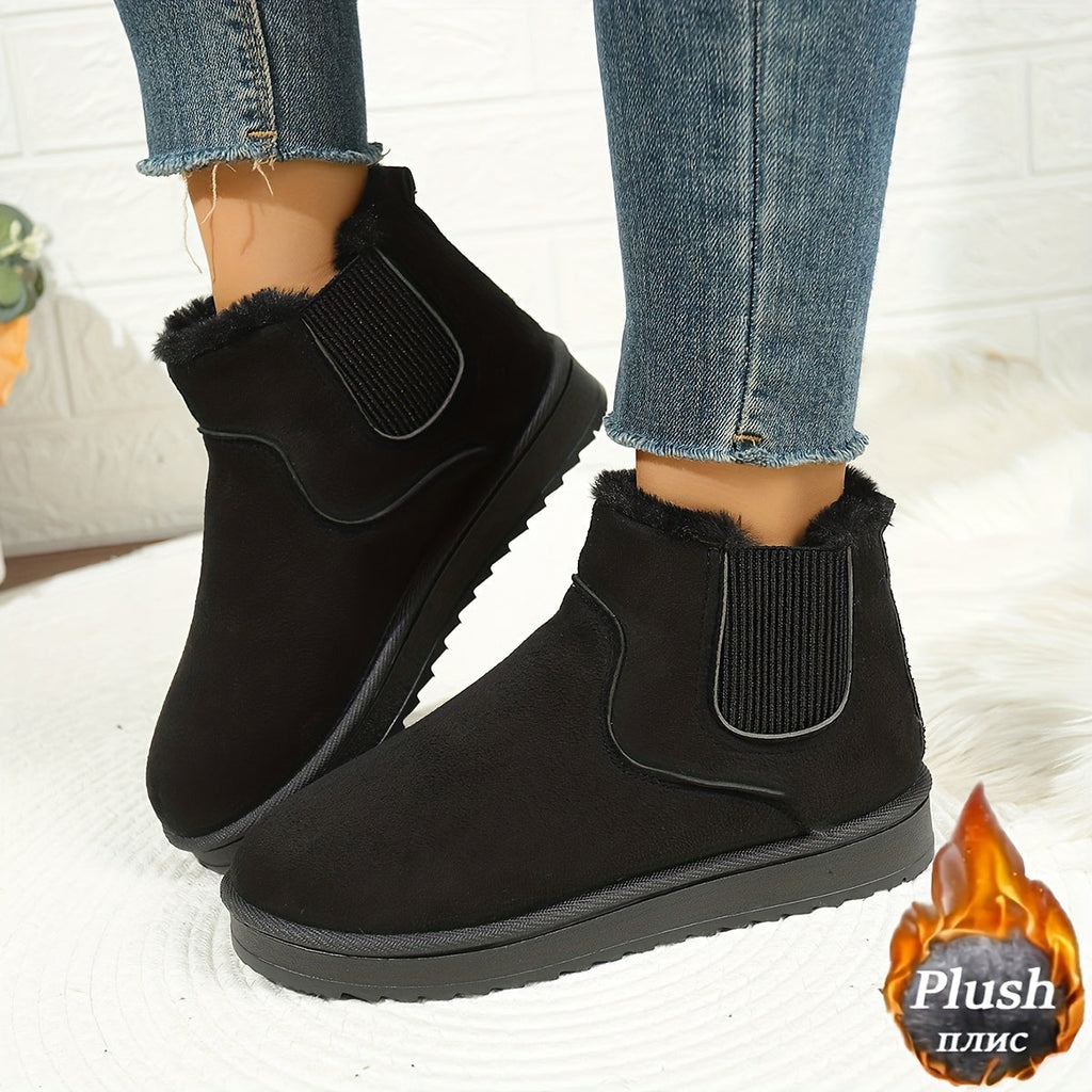 Women's Plush Platform Ankle Boots - Black