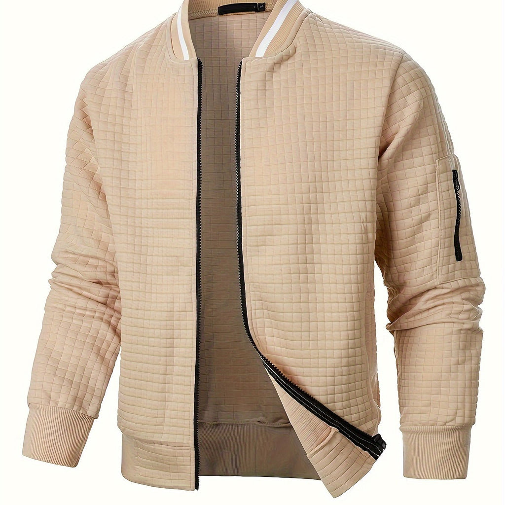 Men's Textured Zip-Up Bomber Jacket - Khaki
