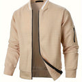 Men's Textured Zip-Up Bomber Jacket - Khaki