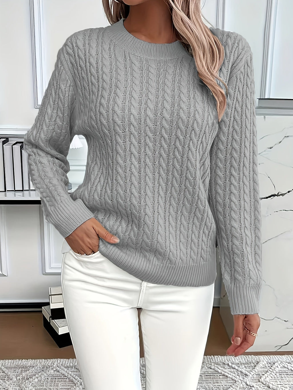 Women's Cable-Knit Relaxed Fit Sweater