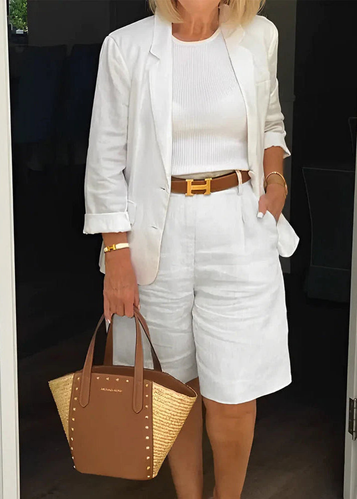 Women's Belted Blazer and Shorts Set