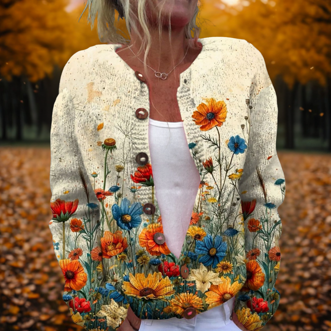 Women's Vintage Floral Open-Front Cardigan