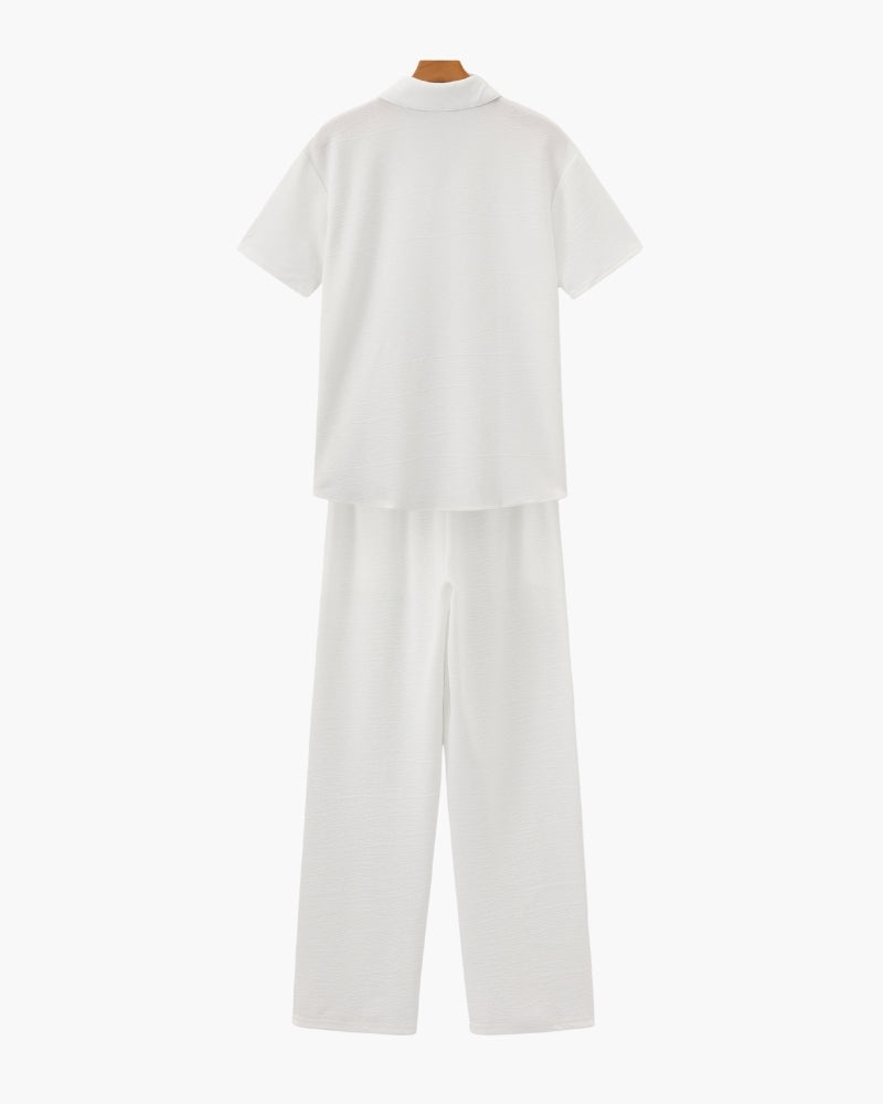 Men's Relaxed Polo Lounge Set with Wide-Leg Trousers