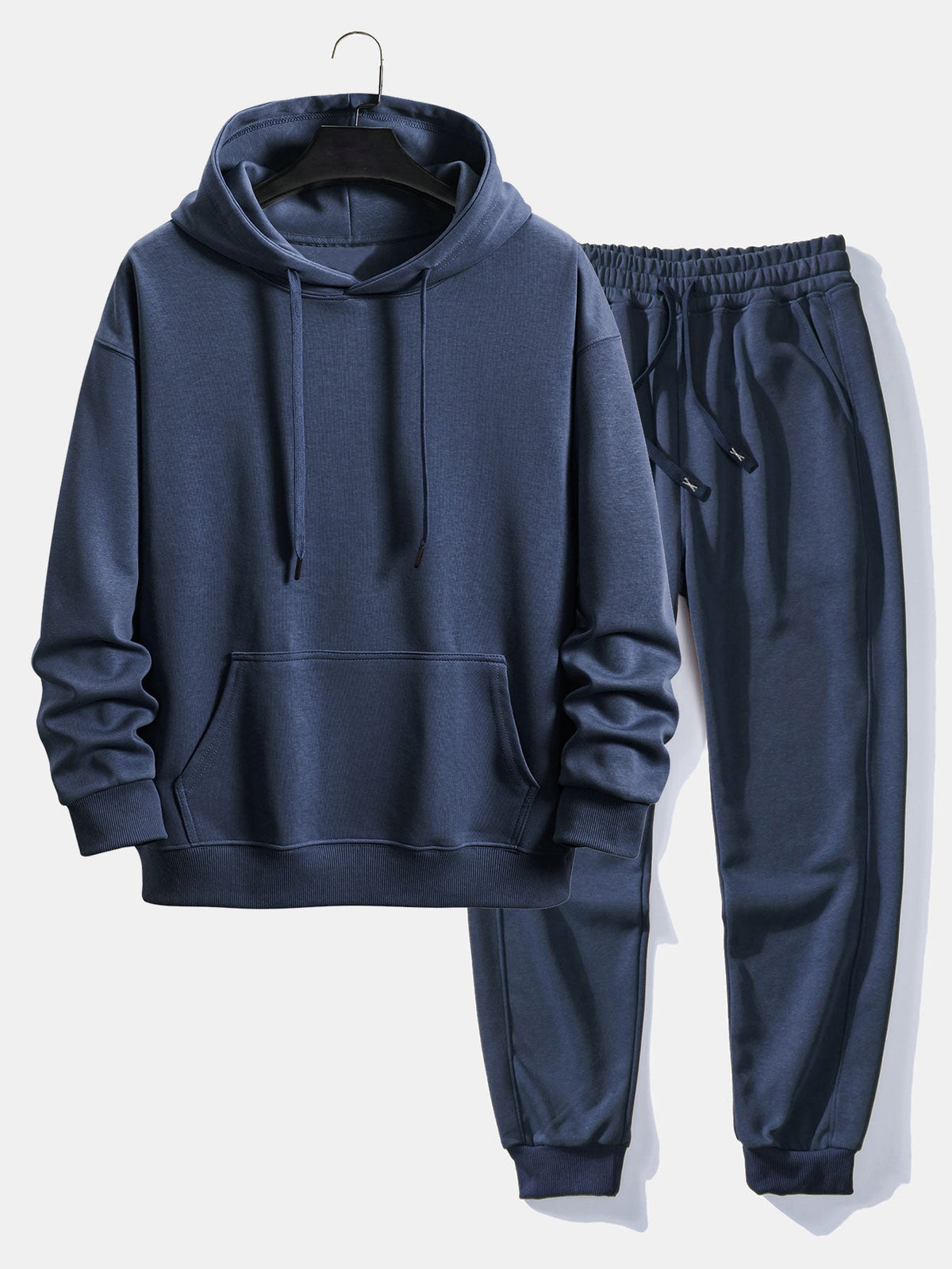 Men's Pullover Hoodie and Cuffed Jogger Tracksuit - Navy Blue