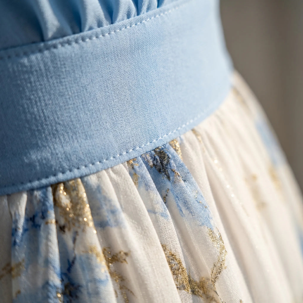 Floral Contrast-Bodice Maxi Dress
