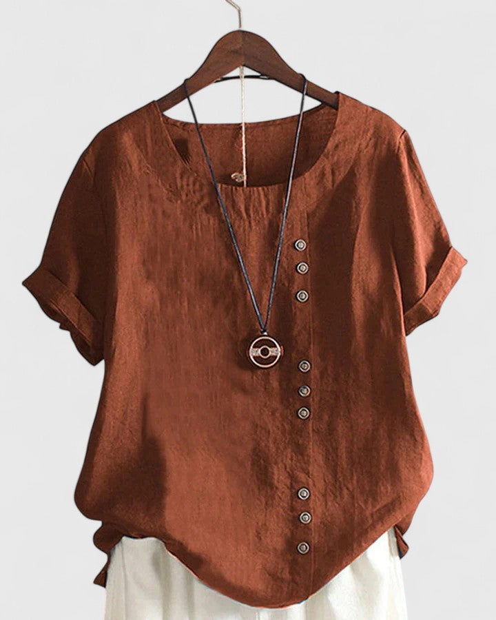 Women's Comfortable Short Sleeve Blouse - Brown
