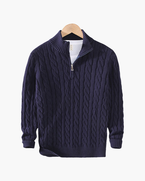 Men's Cable-Knit Half-Zip Sweater - Navy Blue
