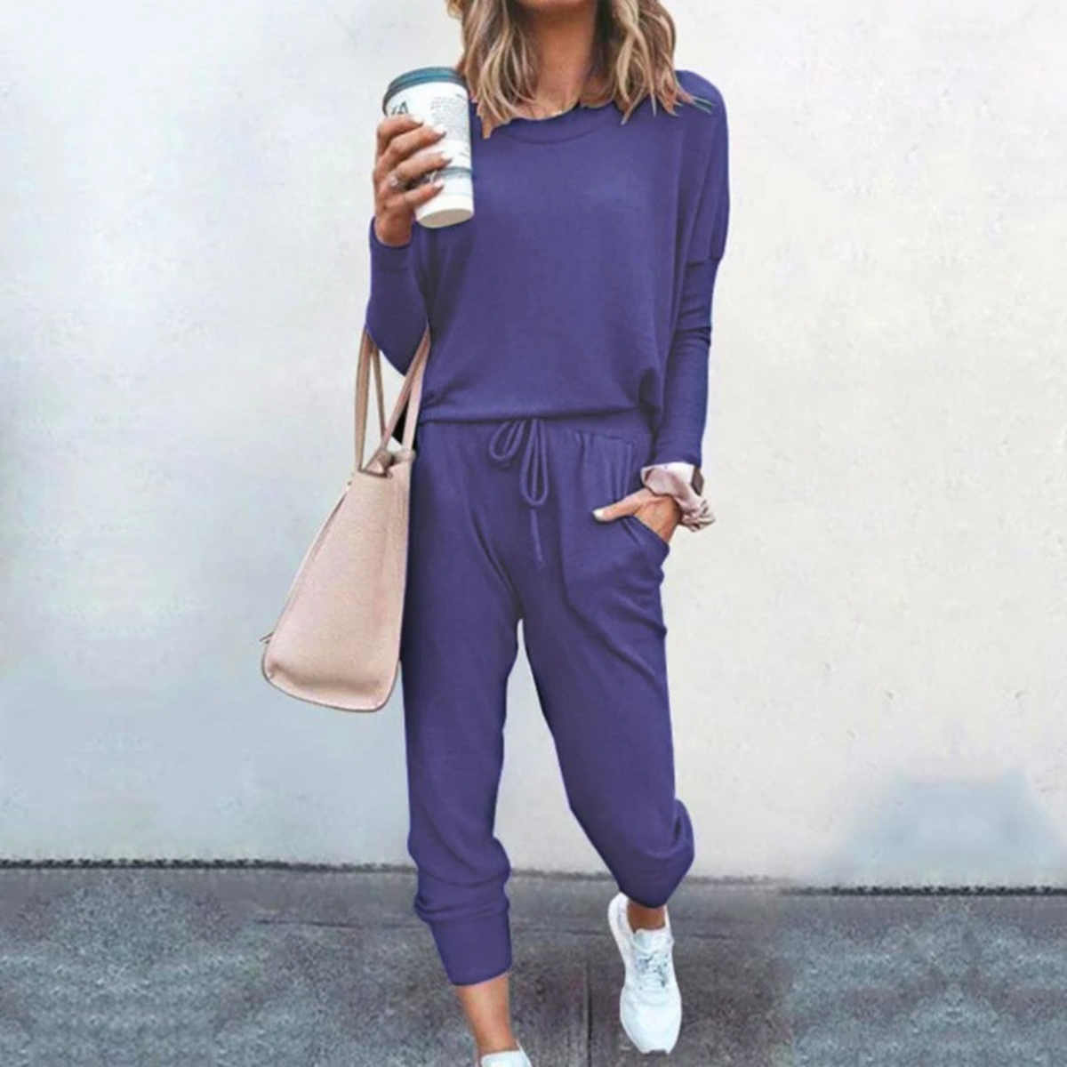 Women's Relaxed Long-Sleeve Top and Jogger Set - Dark Purple