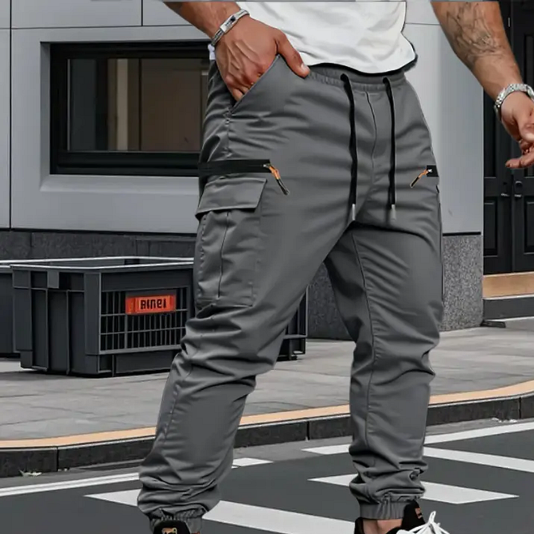 Men's Drawstring Tapered Cargo Pants with Elastic Cuffs