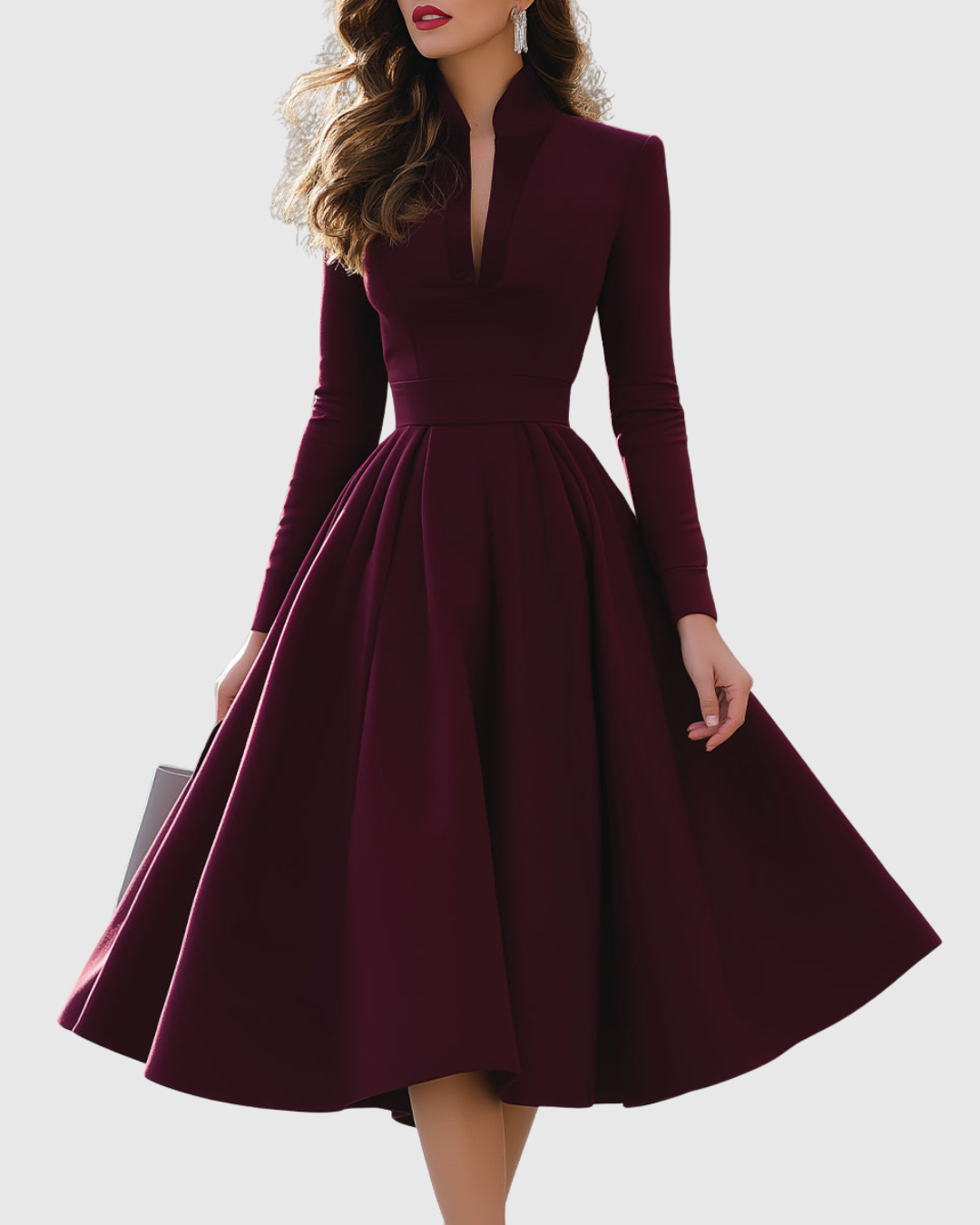 Women's Elegant V-Neck Midi Dress