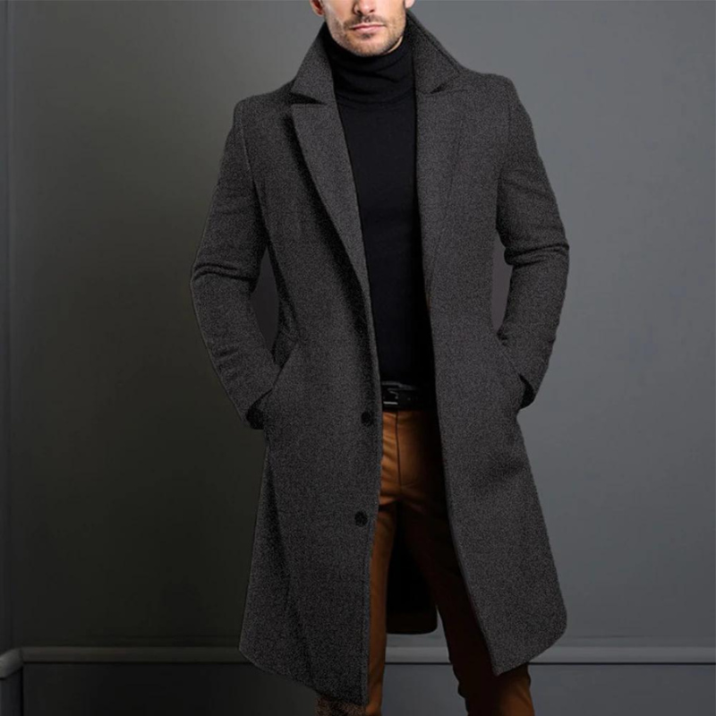 Men's Wool Longline Notched Lapel Overcoat