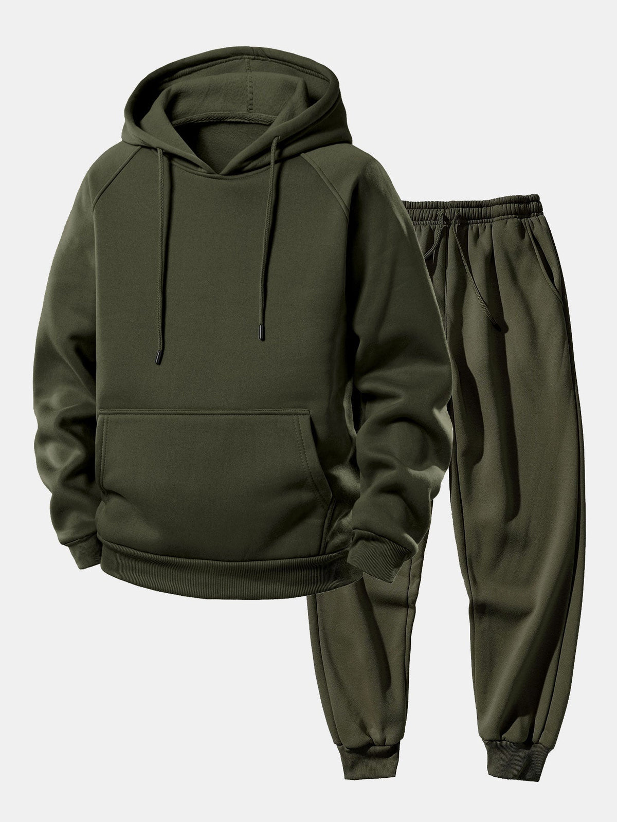 Men's Drawstring Hood Raglan Tracksuit with Joggers - Olive Green