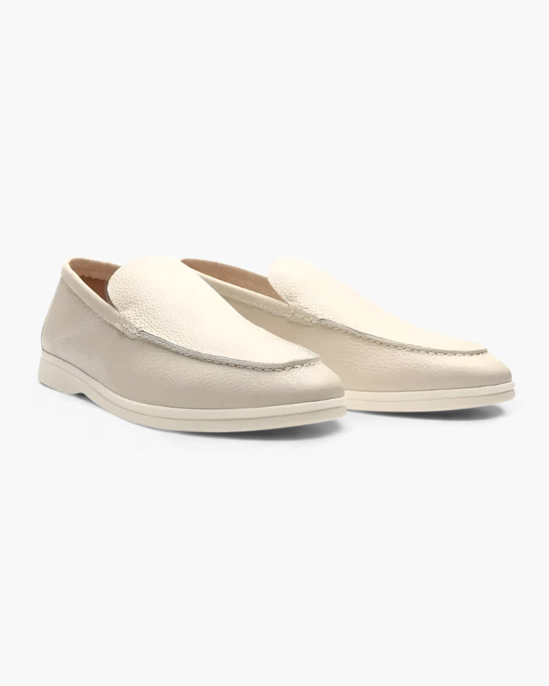 Men's Textured Leather Loafers - Beige