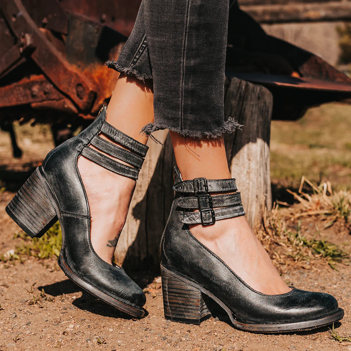 Women's Block Heel Ankle Strap Boots