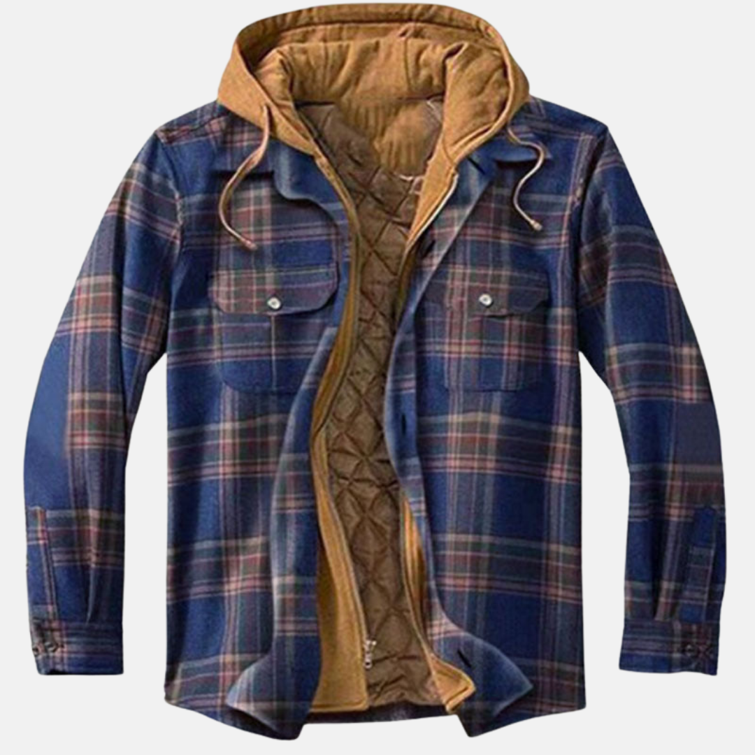 Men's Quilted Hooded Overshirt Jacket - Dark Blue