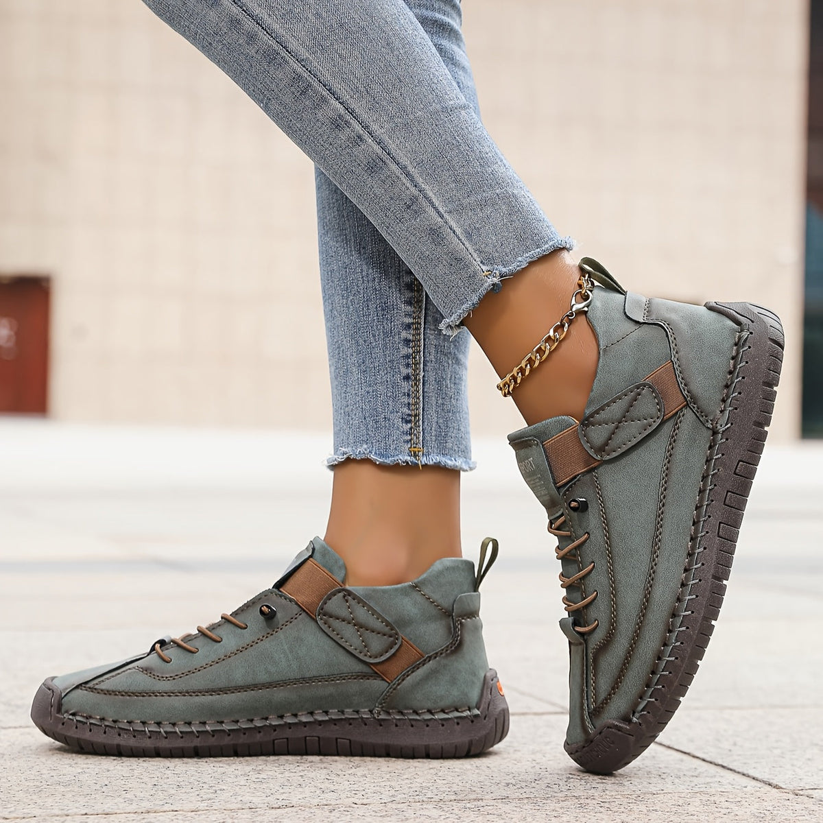 Women's Suede and Leather Lace-Up Ankle Sneakers