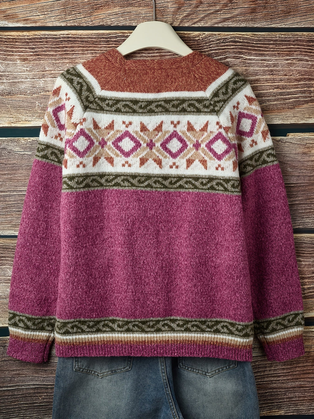 Women's Geometric Yoke Button-Front Cardigan