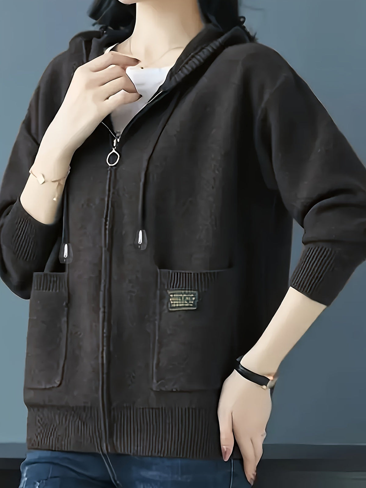 Women's Zip-Up Hooded Cardigan with Pockets